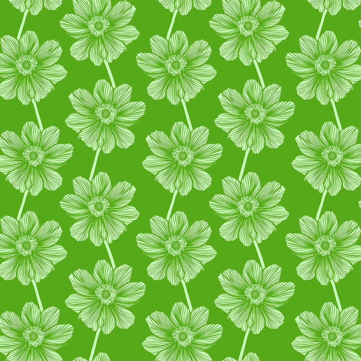 a green and white flower pattern on a green background