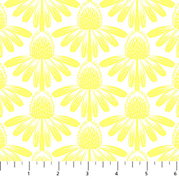 a repeating pattern of yellow flowers with white centers, creating a visually striking and symmetrical design.