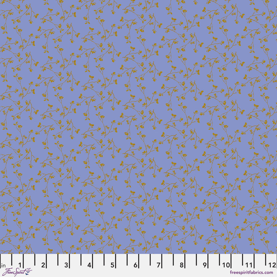 The image is a repeating pattern of small yellow flowers or leaves against a purple background.