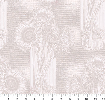 a repeating pattern of sunflowers in vases, with the sunflowers depicted in various sizes and positions.