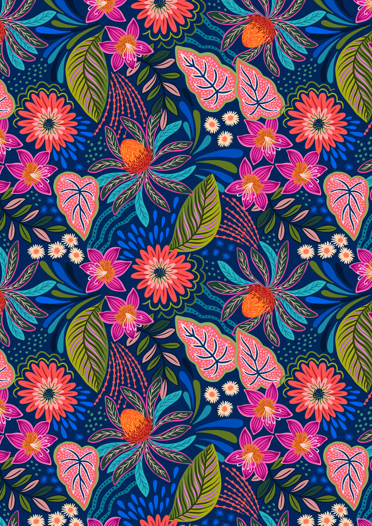 Bahia Floral - Dark Blue