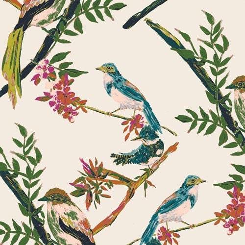 Day Chatter BLB-54725, Bari J, BLOOMSBURY, Art Gallery Fabrics, Quilting, Bird Decor, Floral, Woodland Baby Quilt, Fabric By the Yard