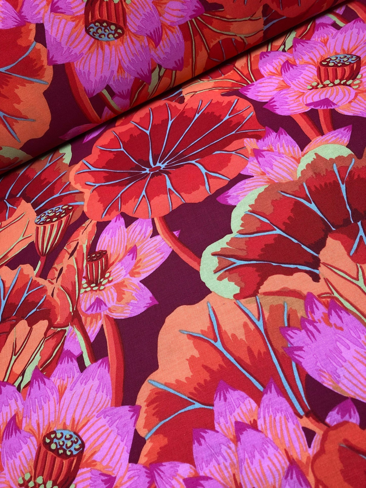 LAKE BLOSSOMS in Red  GP93, Kaffe Fassett Fabric, Free Spirit Fabrics, Kaffe Quilt, Quilting Fabric, Orange, Warm, Fabric By the Yard