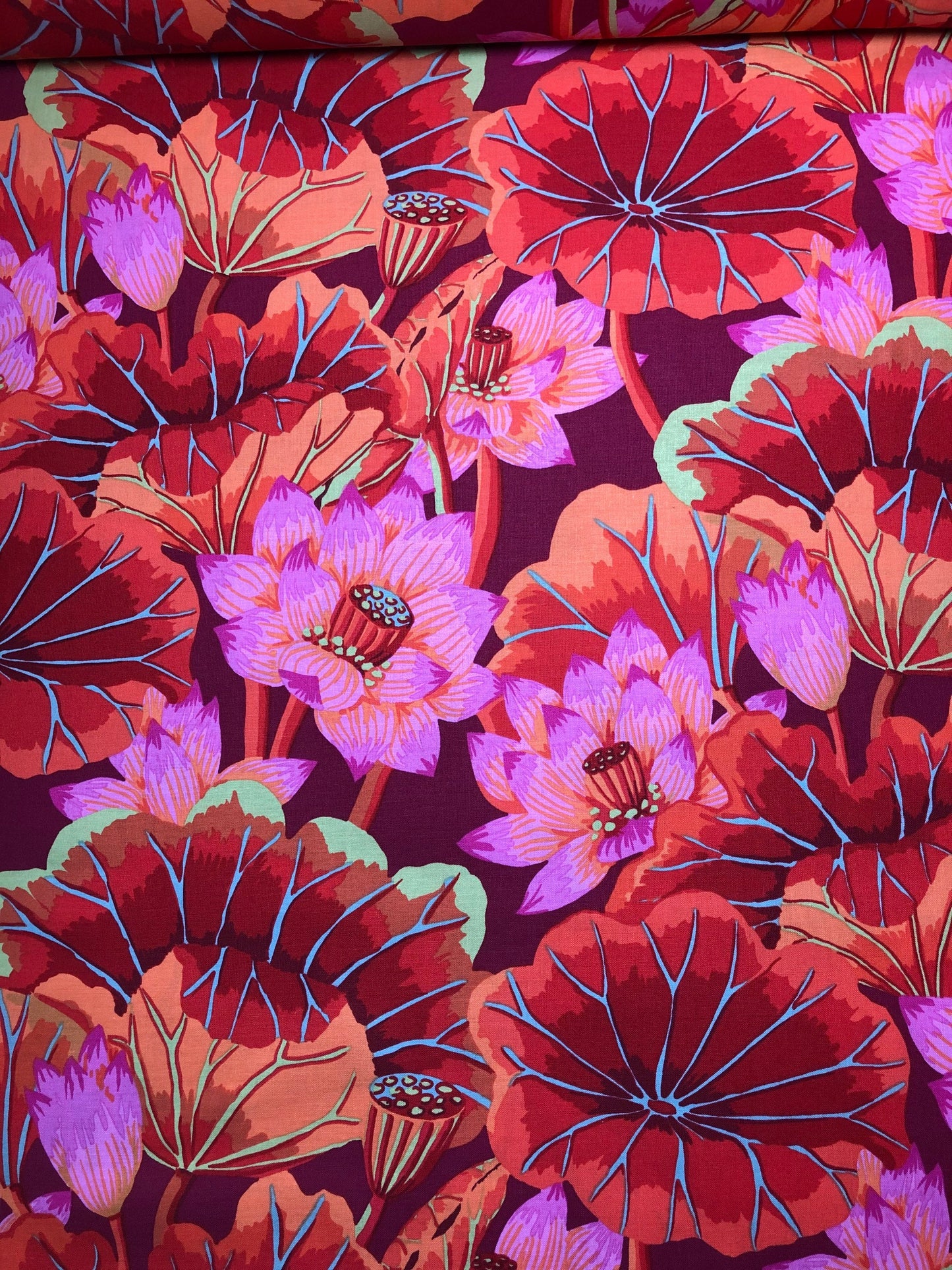 LAKE BLOSSOMS in Red  GP93, Kaffe Fassett Fabric, Free Spirit Fabrics, Kaffe Quilt, Quilting Fabric, Orange, Warm, Fabric By the Yard