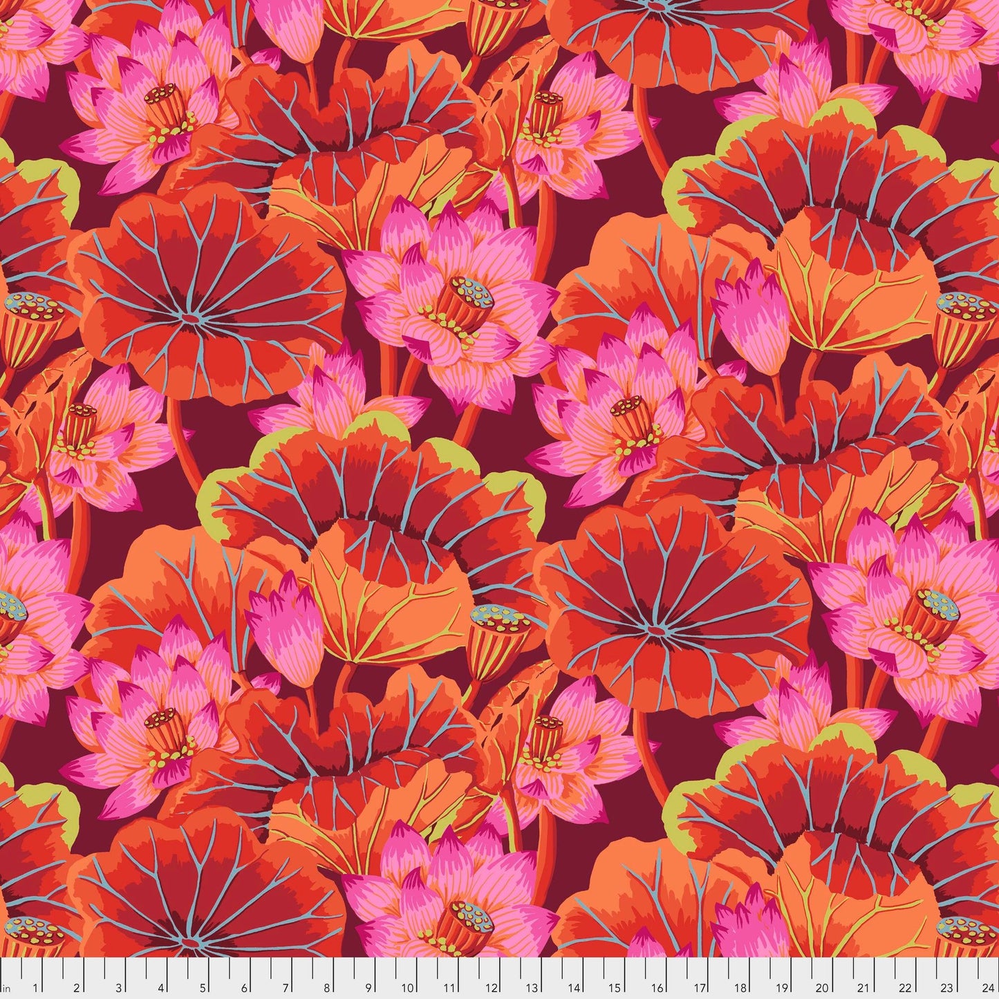 LAKE BLOSSOMS in Red  GP93, Kaffe Fassett Fabric, Free Spirit Fabrics, Kaffe Quilt, Quilting Fabric, Orange, Warm, Fabric By the Yard