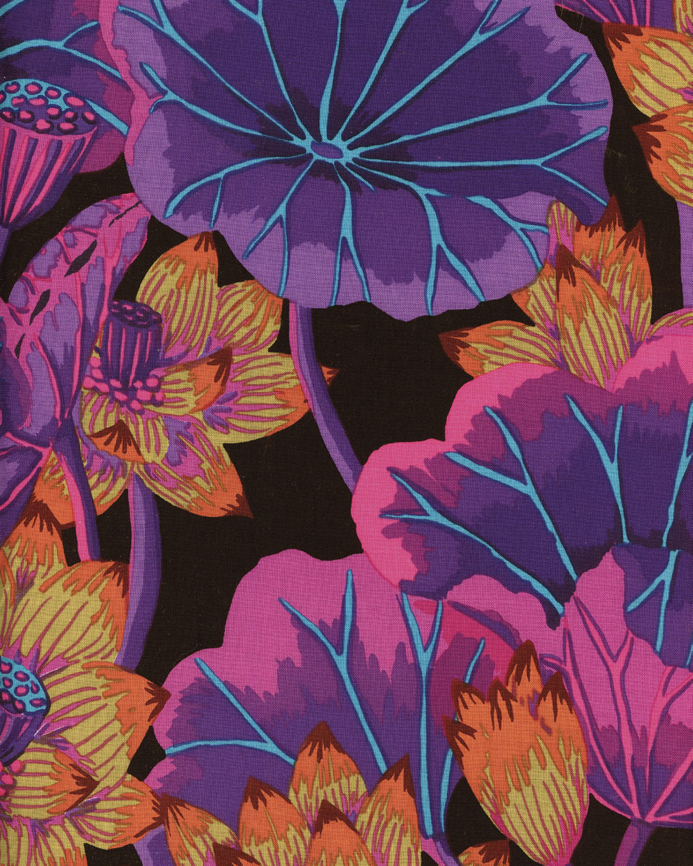 LAKE BLOSSOMS in Black GP93, Kaffe Fassett Fabric, Free Spirit Fabrics, Kaffe Quilt, Quilting Fabric, Cotton Fabric, Fabric By the Yard