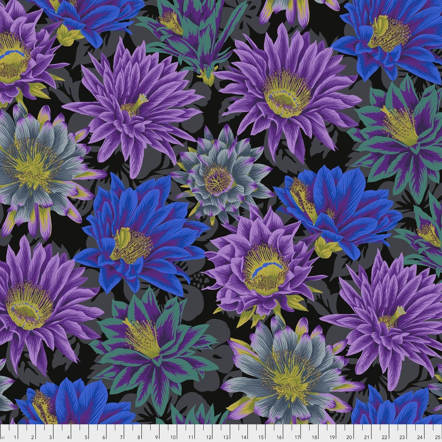 Kaffe Cactus Flower Black PWPJ096, Kaffe Fassett Fabric, Philip Jacobs, Quilting, Quilt Fabric, Purple, Free Spirit, Fabric By The Yard