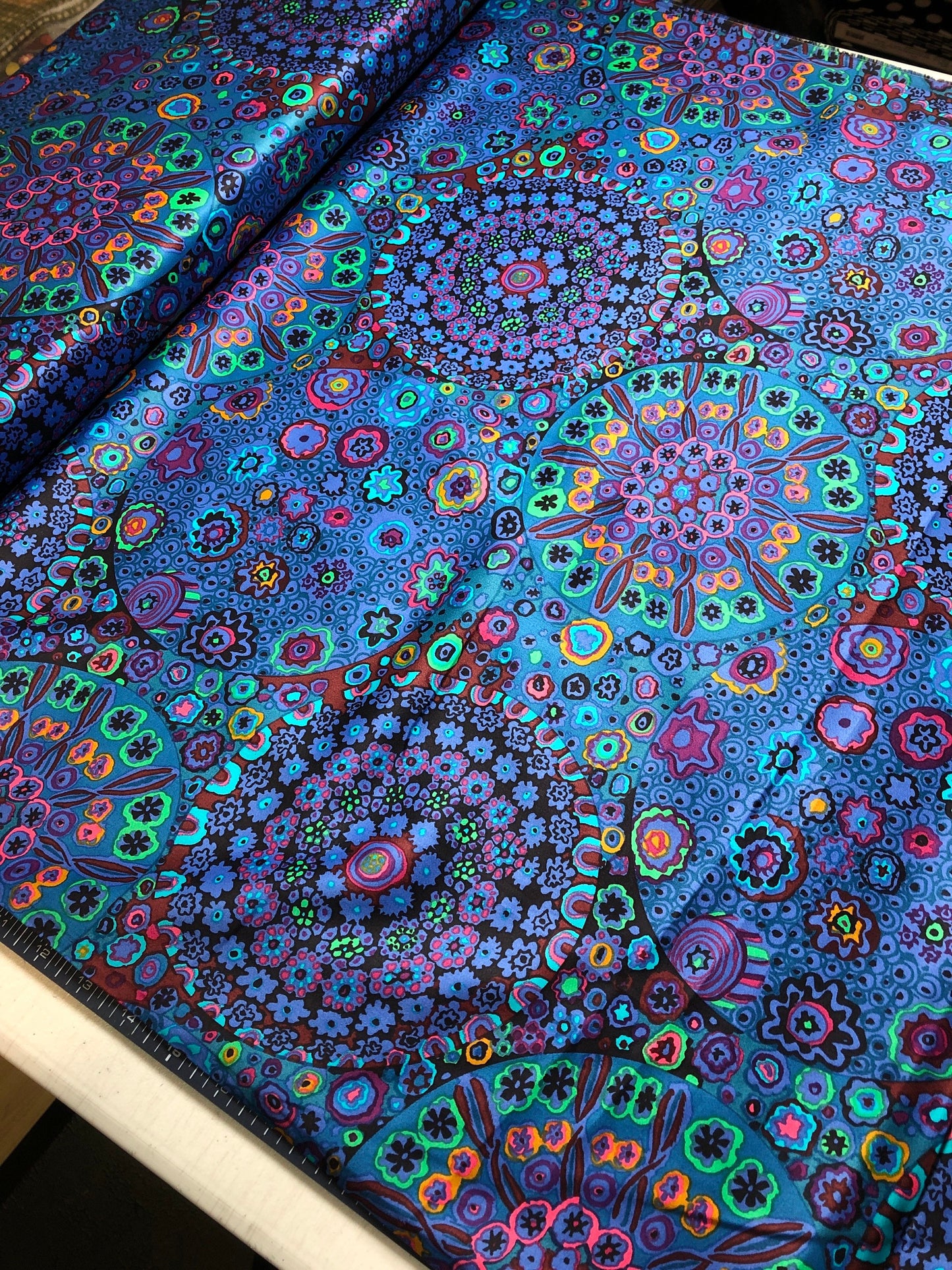 Kaffe Fassett Millefiore Wide Back Blue QBGP006, Quilt Back, 108 Inch Quilt Backing, Sateen Finish, Free Spirit Fabrics