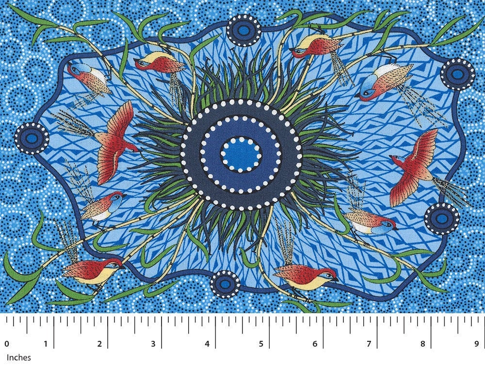 Yeerung Blue, Australian Fabric by Nambooka, Aboriginal Fabric, Quilt Fabric, Ethnic Fabric, Quilting, Cotton Fabric, Fabric By The Yard