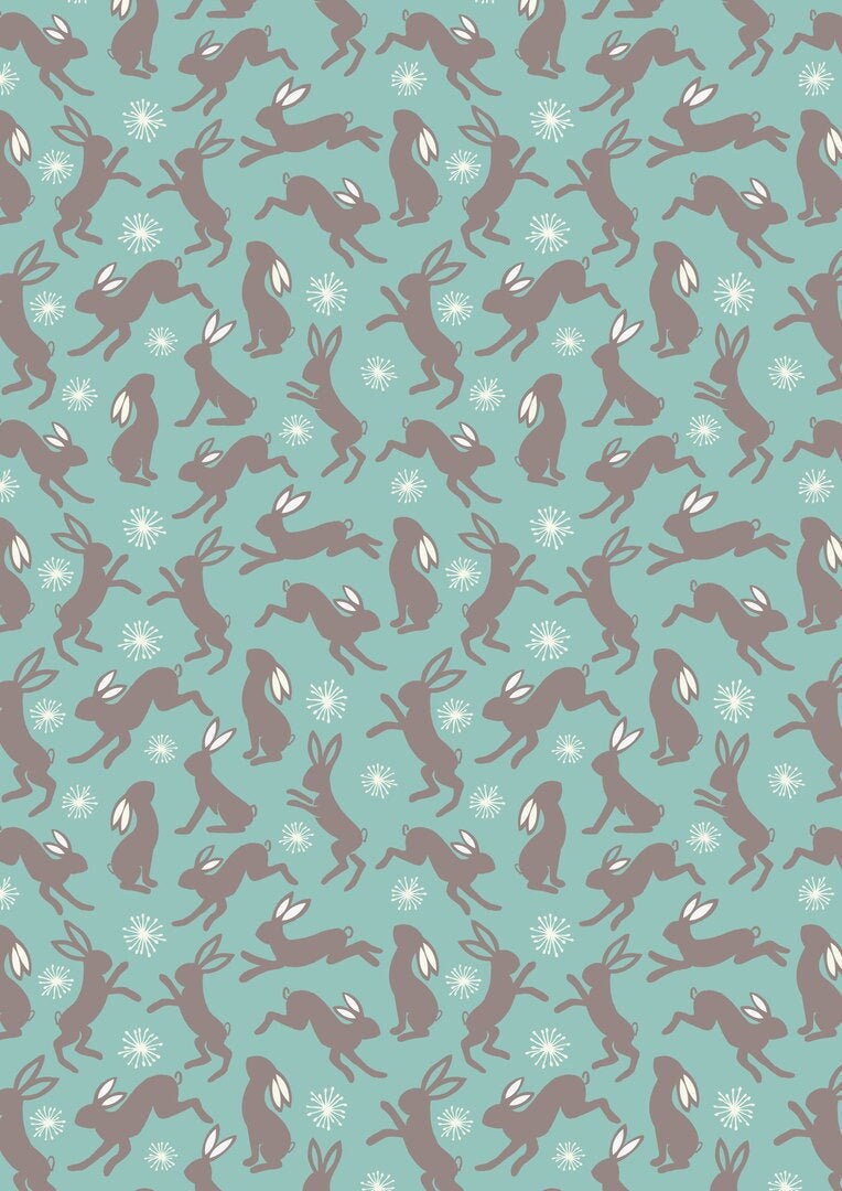 Lewis and Irene Fabric, Dancing Hares Aqua A62.2  SPRING HARE, Quilt Fabric, Cotton Fabric, Quilting, Rabbit Fabric, Fabric By the Yard