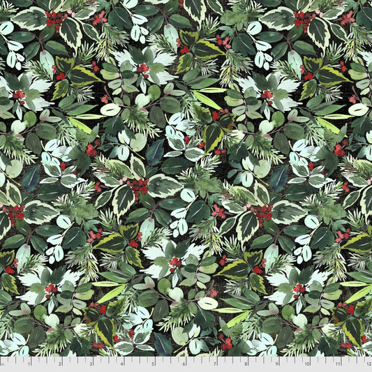 Tim Holtz Christmastime English Holly Fabric PWTH160 – Green Cotton Quilt Fabric