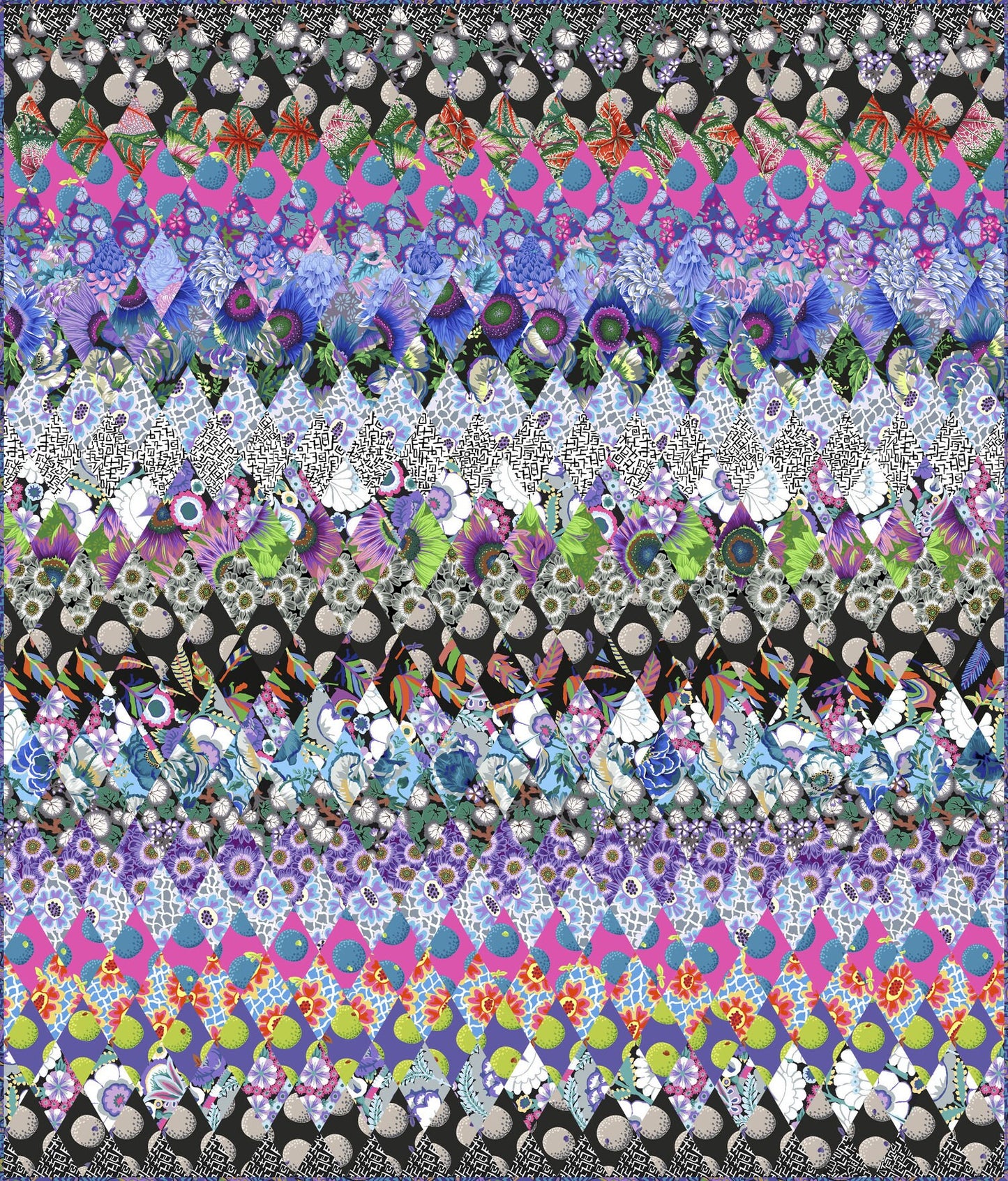 Climbing Geraniums Black PWPJ110, Kaffe Fassett, Philip Jacobs, Quilt Fabric, Cotton Fabric, Quilting Fabric, Floral, Fabric By The Yard