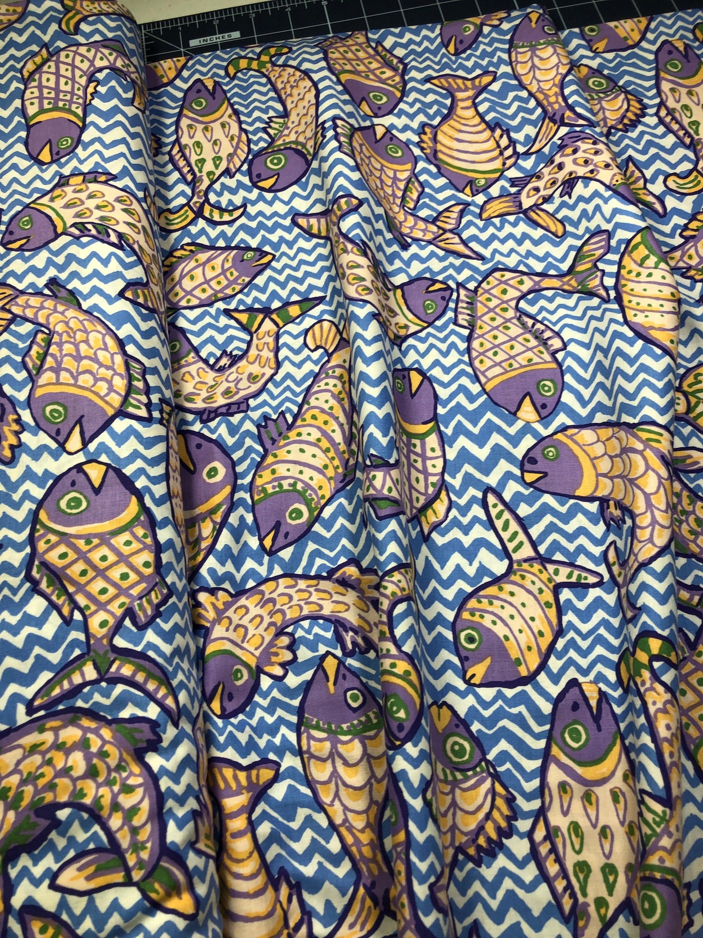 Koi Polloi Delft PWBM079, Kaffe Fassett Fabric, Brandon Mably, Quilt Fabric, Cotton Fabric, Quilting Fabric, Fish Fabric, Fabric By The Yard