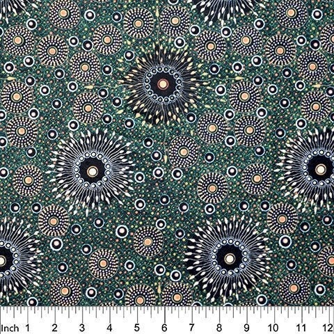 Onion Dreaming Forest Green, Doris Inkamala, Australian Fabric, Aboriginal Fabric, Cotton Fabric, Quilt Fabric, Quilting, Fabric By The Yard