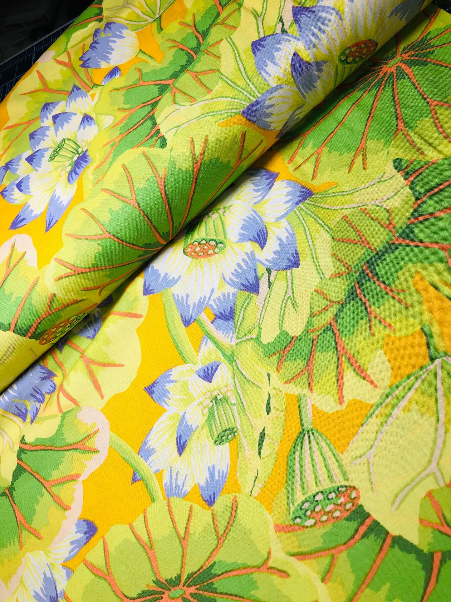 LAKE BLOSSOMS in Yellow GP93, Kaffe Fassett Fabric, Free Spirit Fabrics, Kaffe Quilt, Quilting Fabric, Cotton Fabric, Fabric By the Yard