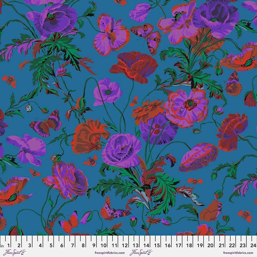 Kaffe Fassett MEADOW Teal PWPJ116 Philip Jacobs, Free Spirit Fabrics, Quilt Fabric, Cotton Fabric, Fabric By The Yard