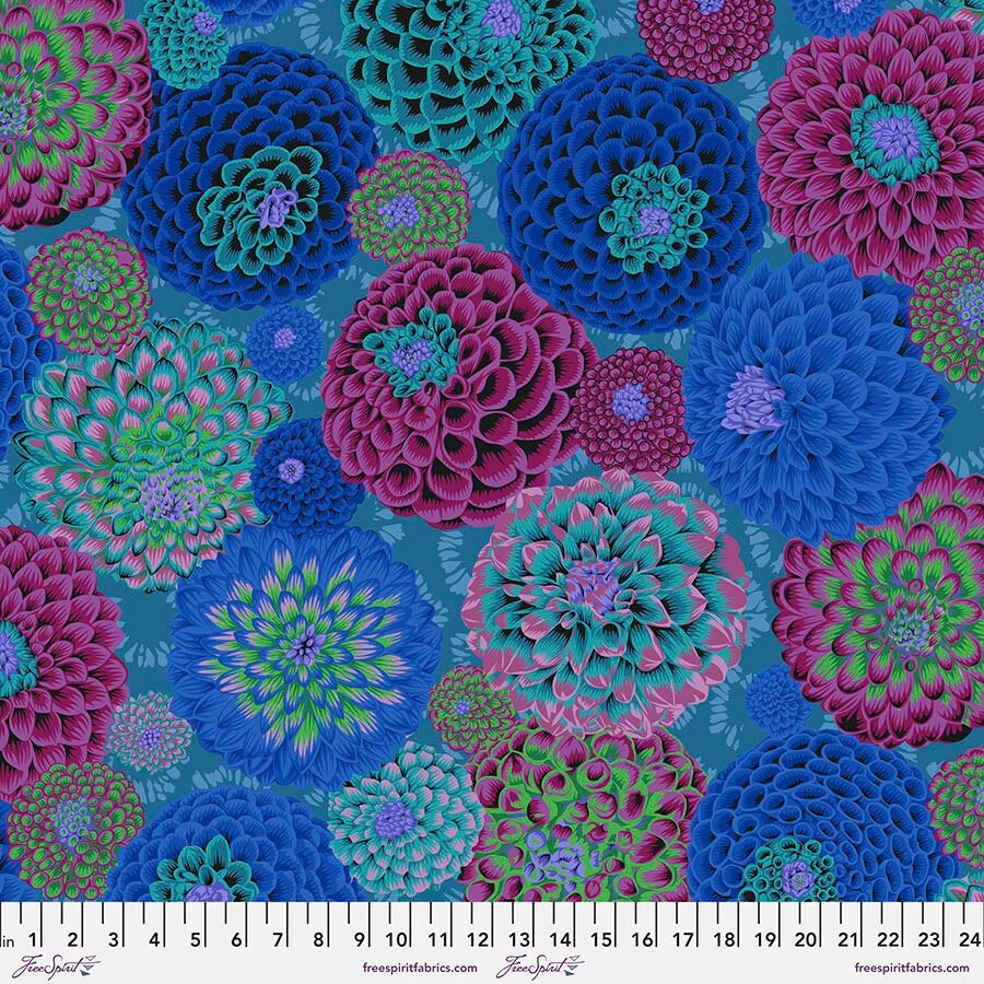 Kaffe Fassett FLORA Blue PWPJ114 Philip Jacobs, Free Spirit Fabrics, Quilt Fabric, Cotton Fabric, Fabric By The Yard