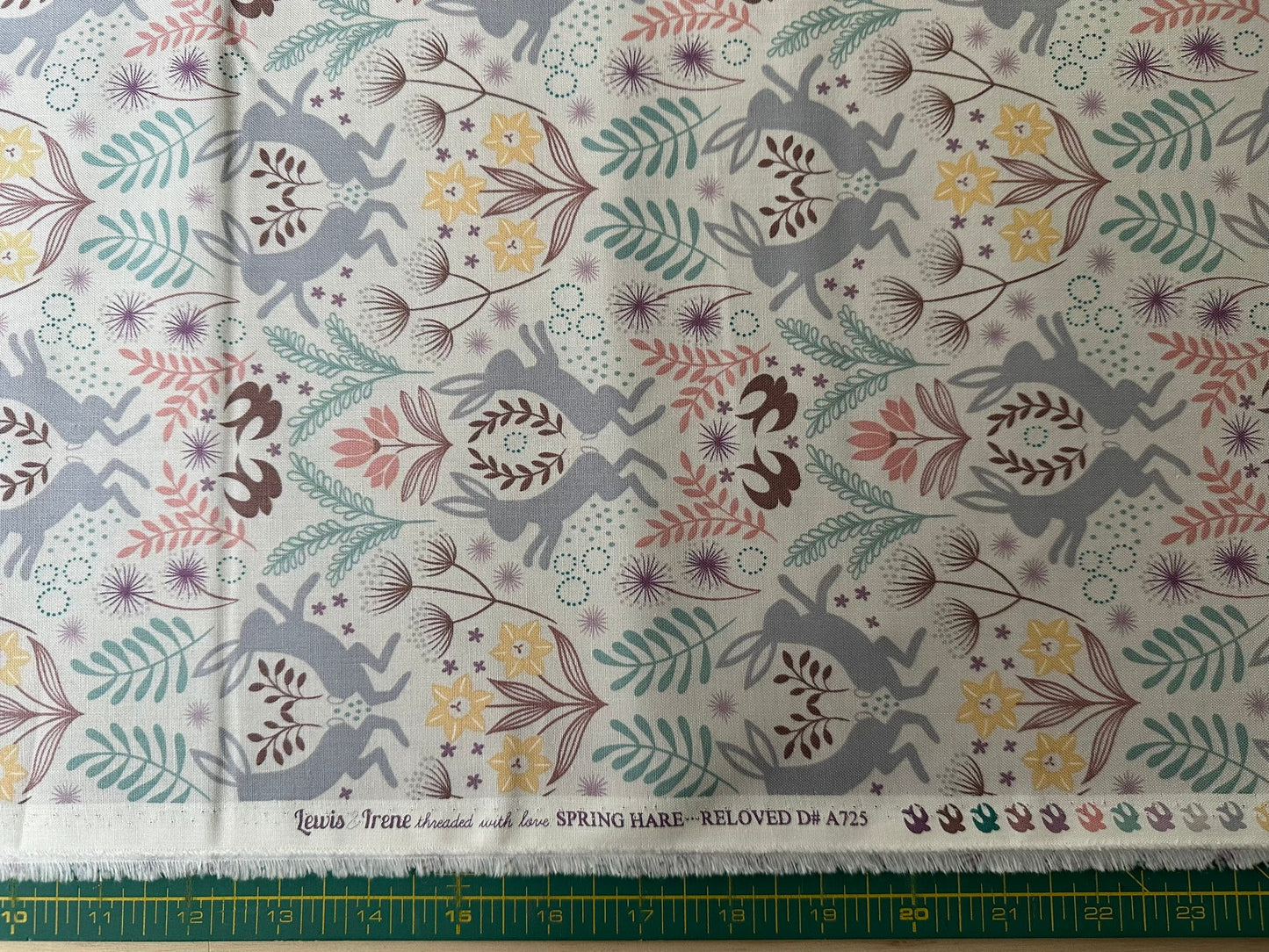Spring Hare Reloved on Cream A725-1, Lewis & Irene Fabric, Quilt Fabric, Cotton Fabric, Spring Fabric, Woodland Fabric, Fabric By the Yard