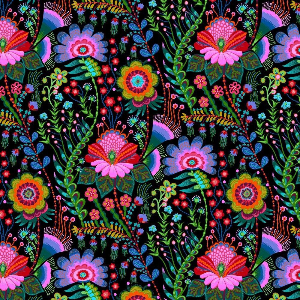 Anna Maria Horner, BRAVE, Sunseekers, Night, Floral Fabric, Cotton Fabric, Quilt Fabric, Quilting, Fabric By the Yard