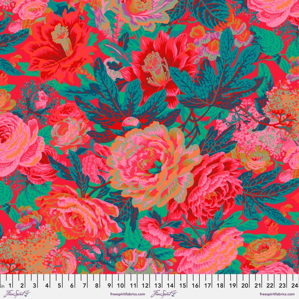 Kaffe, FLORAL BURST-Red PWPJ029, Kaffe Fassett Fabric, Philip Jacobs, Quilting, Quilt Fabric, Cotton, Free Spirit, Fabric By The Yard