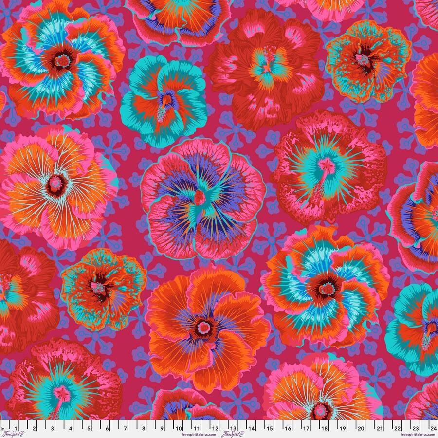 Kaffe Fassett FLOATING HIBISCUS PWPJ122.RED, Philip Jacobs, Free Spirit, Quilt Fabric, Cotton Fabric, Floral Fabric, Fabric By The Yard